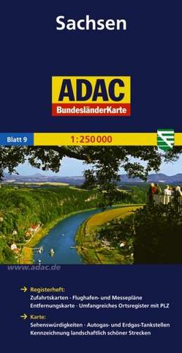 ADAC BundesländerKarte Deutschland 09. Sachsen 1 : 250 000