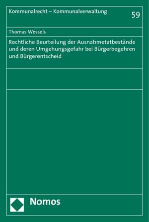 Rechtliche Beurteilung Der Ausnahmetatbestande Und Deren Umgehungsgefahr Bei Burgerbegehren Und Burgerentscheid: Die Beschrankung Des Urheberrechtlichen Schutzes Von Kunst Im Offentlichen Raum de Thomas Wessels