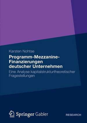 Programm-Mezzanine-Finanzierungen deutscher Unternehmen: Eine Analyse kapitalstrukturtheoretischer Fragestellungen de Karsten Nohtse