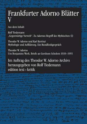 Frankfurter Adorno Blätter 5 de Rolf Theodor W. Adorno Archiv durch Tiedemann