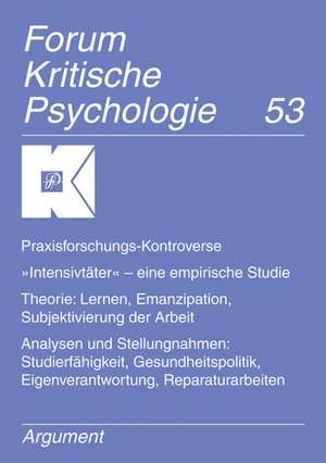 Praxisforschungs-Kontroverse. "Intensivtäter"  eine empirische Studie; Theorie: Lernen, Emanzipation, Subjektivierung der Arbeit; Analysen und Stellungnahmen: Studierfähigkeit, Gesundheitspolitik, Eigenverantwortung, Reparaturarbeiten de Ute Osterkamp