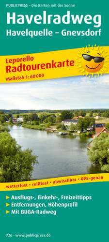 Radtourenkarte Havelradweg, Von der Quelle bis zur Mündung 1 : 60 000