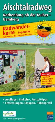 Radwanderkarte Aischtalradweg, Rothenburg ob der Tauber - Bamberg 1 : 50 000