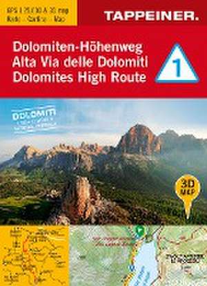 3D-Wanderkarte Dolomiten-Höhenweg 1 de Athesia Tappeiner Verlag