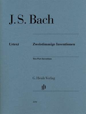 Zweistimmige Inventionen für Klavier zu zwei Händen. Urtextausgabe ohne Fingersatz de Johann Sebastian Bach