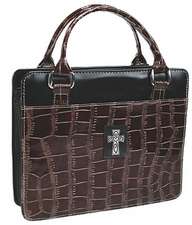 Purse with Silver Cross Crock Embossed Large Brown Bible Cover: 10 Micro-Fiber Medium Black/White Bible Cover