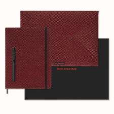 Moleskine Ltd. Ed. Shine XL Ruled Hardcover Notebook, Document Envelope, Fountain Pen Collector's Box Metallic Red