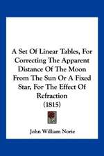 A Set Of Linear Tables, For Correcting The Apparent Distance Of The Moon From The Sun Or A Fixed Star, For The Effect Of Refraction (1815)