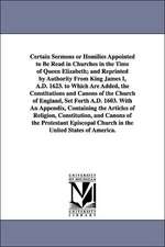 Certain Sermons or Homilies Appointed to Be Read in Churches in the Time of Queen Elizabeth; And Reprinted by Authority from King James I, A.D. 1623.