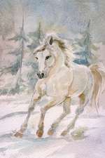 A White Horse Running Through the Snow Watercolor Art Journal