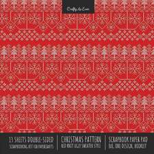 Christmas Pattern Scrapbook Paper Pad 8x8 Decorative Scrapbooking Kit for Cardmaking Gifts, DIY Crafts, Printmaking, Papercrafts, Red Knit Ugly Sweater Style