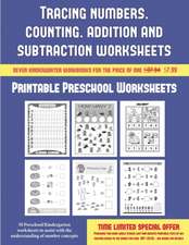 Printable Preschool Worksheets (Tracing numbers, counting, addition and subtraction)