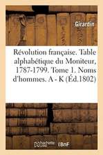 Révolution Française. Table Alphabétique Du Moniteur, 1787-1799. Tome 1. Noms d'Hommes. a - K