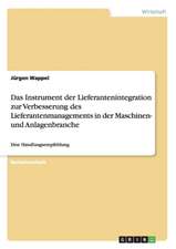 Das Instrument der Lieferantenintegration zur Verbesserung des Lieferantenmanagements in der Maschinen- und Anlagenbranche