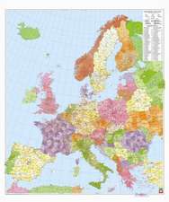 Postleitzahlenkarte Europa 1 : 3 700 000. Poster-Karte mit Metallbestäbung