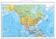 Nord- und Mittelamerika politisch 1 : 90.000 000. Wandkarte mit Metallbeleistung