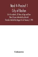 Ward 4-Precinct 1; City of Boston; List of residents; 20 Years of Age and Over (Non-Citizens Indicated by Asterisk) (Females Indicted by Dagger) As of January 1, 1941